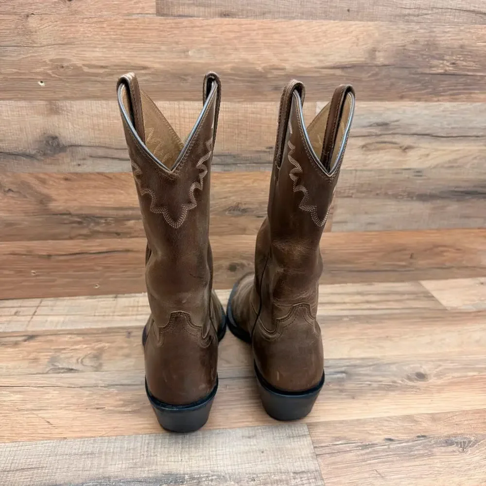 Ariat Boot Mens 9D Brown Leather Almond Toe Mid-Calf Pull On Western Cushion